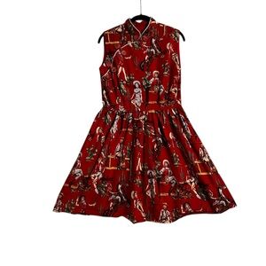 Queen of Holloway Pinup Dress Retro Cowgirl Print Rockabilly Woody Size Large